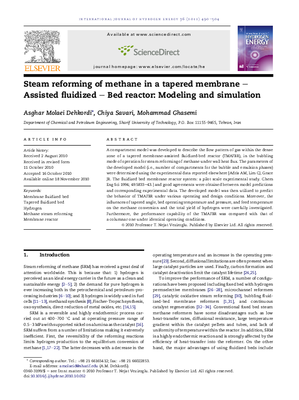 (PDF) Steam reforming of methane in a tapered membrane – Assisted ...