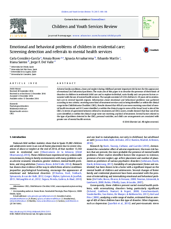 (PDF) Emotional and behavioral problems of children in residential care ...
