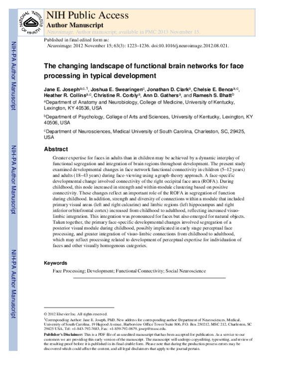 (PDF) The changing landscape of functional brain networks for face ...