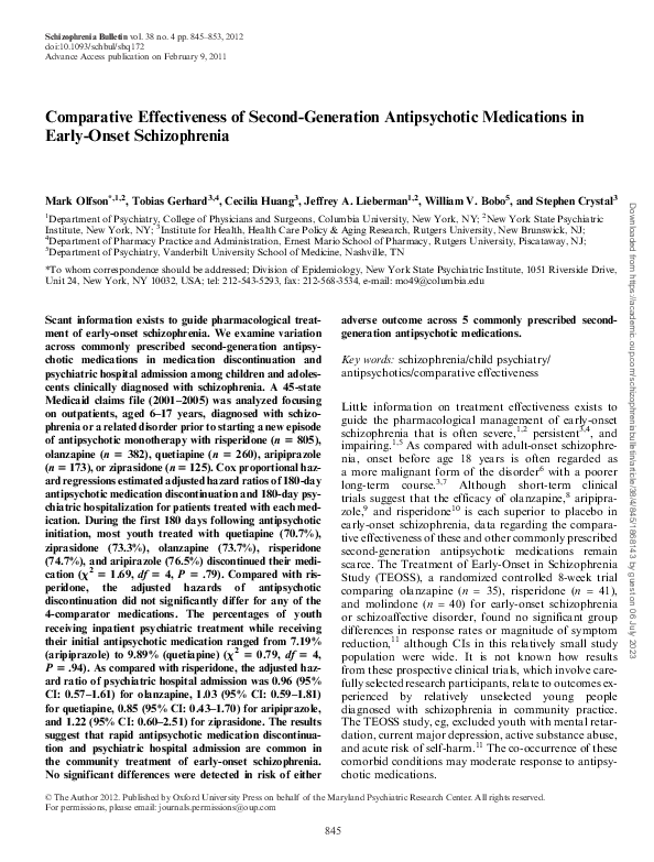 (PDF) Comparative Effectiveness of Second-Generation Antipsychotic ...