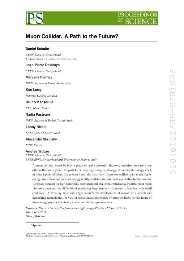 (PDF) Muon Collider. A Path to the Future?