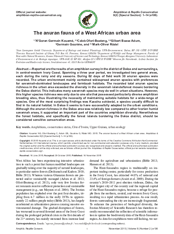(PDF) The anuran fauna of a West African urban area