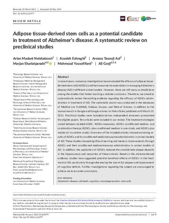 (PDF) Adipose tissue‐derived stem cells as a potential candidate in ...