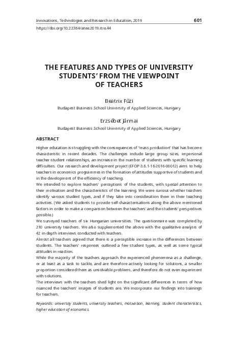 (PDF) The Features and Types of University Students’ From the Viewpoint ...