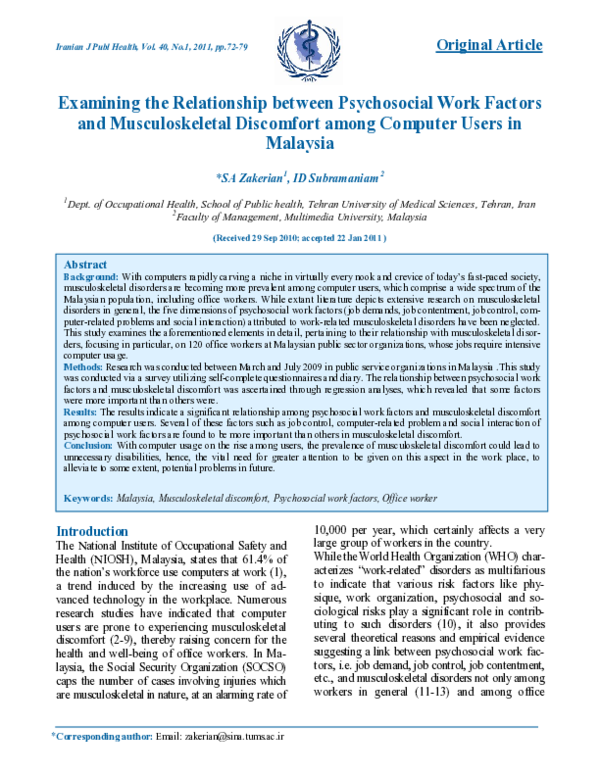 (PDF) Examining the Relationship between Psychosocial Work Factors and ...