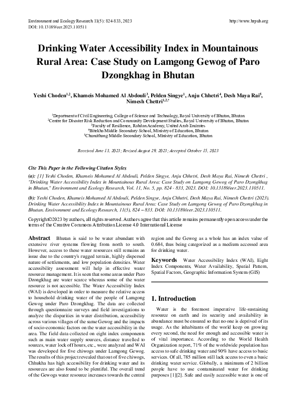 (PDF) Drinking Water Accessibility Index in Mountainous Rural Area ...