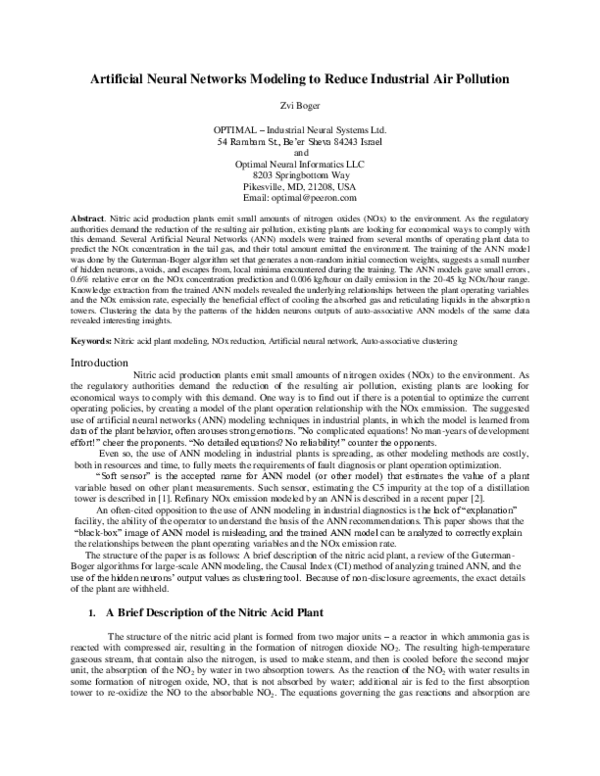(PDF) Artificial Neural Networks Modeling to Reduce Industrial Air ...