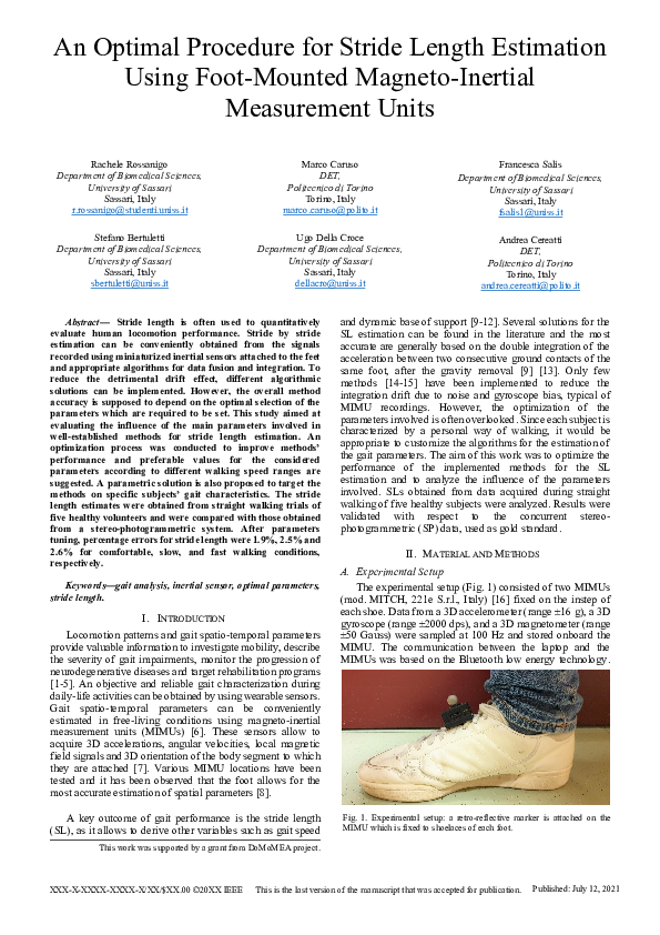 (PDF) An Optimal Procedure for Stride Length Estimation Using Foot ...