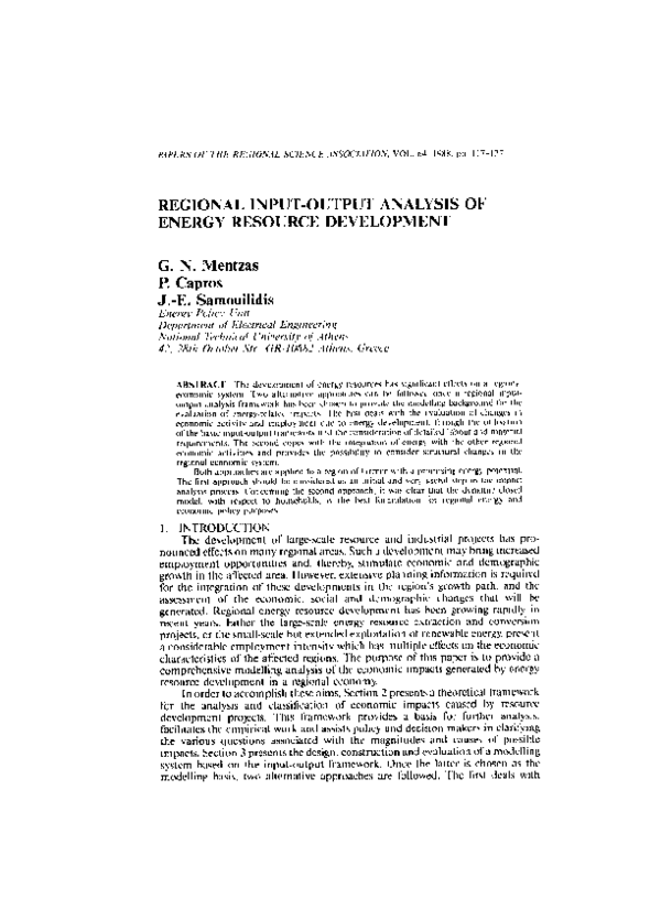 (PDF) Regional Input-Output Analysis of Energy Resource Development