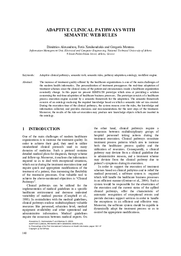 (PDF) Adaptive Clinical Pathways with Semantic Web Rules
