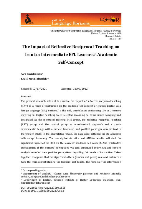 (PDF) The Impact of Reflective Reciprocal Teaching on Iranian ...