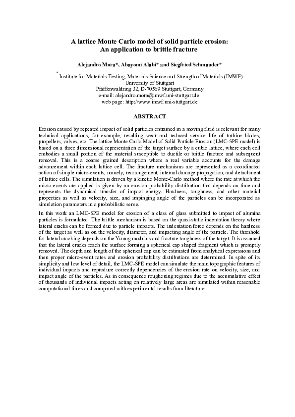 (PDF) A lattice Monte Carlo model for solid particle erosion: An ...