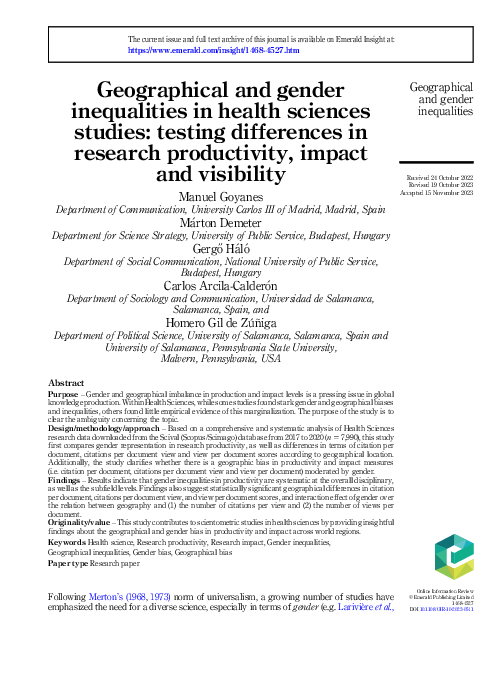 (PDF) Geographical and gender inequalities in health sciences studies ...