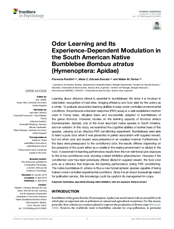 (PDF) Odor Learning and Its Experience-Dependent Modulation in the ...