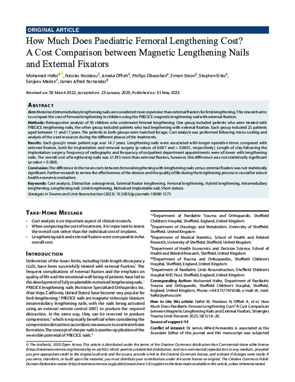 (PDF) How Much Does Paediatric Femoral Lengthening Cost? A Cost