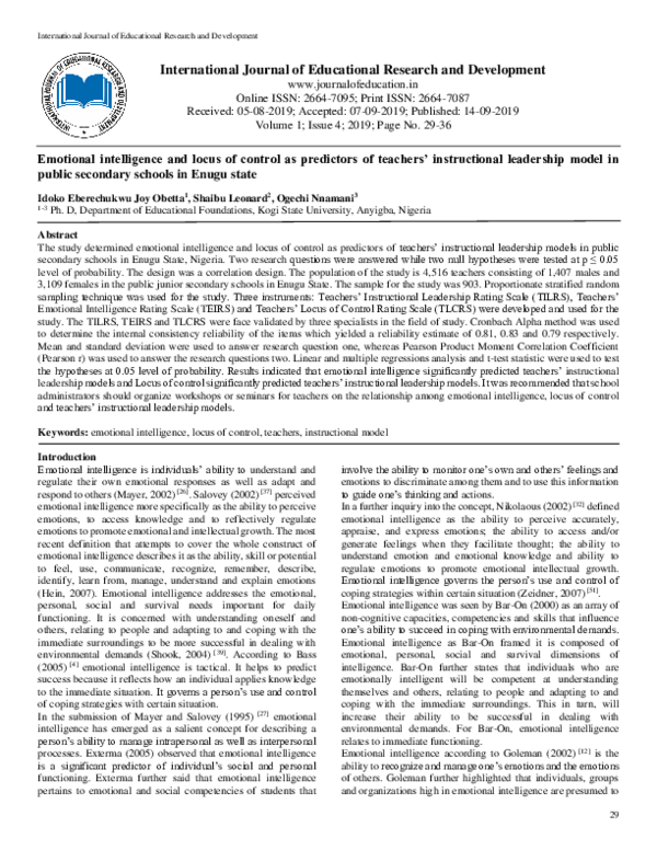 (PDF) Emotional intelligence and locus of control as predictors of ...