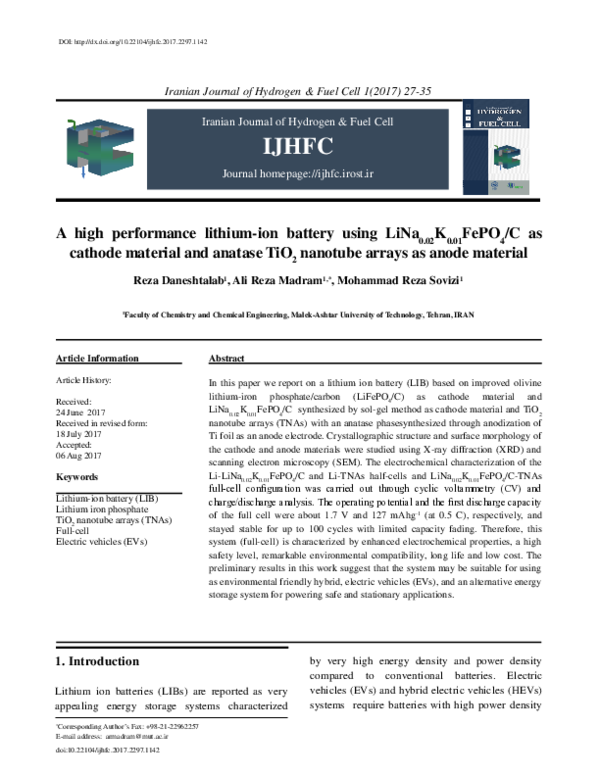 (PDF) A high performance lithium-ion battery using LiNa 0.02 K 0.01 ...