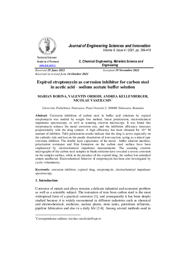 (PDF) Expired streptomycin as corrosion inhibitor for carbon steel in ...