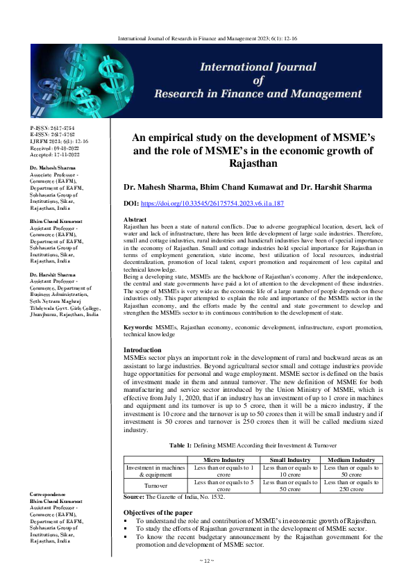 (PDF) An empirical study on the development of MSMEs and the role of ...