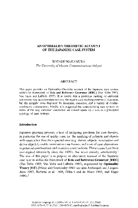 (PDF) An Optimality-Theoretic Account of the Japanese Case System