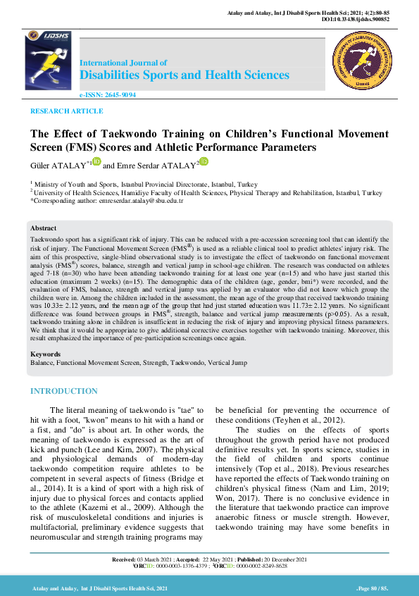 (PDF) The Effect of Taekwondo Training on Children’s Functional ...