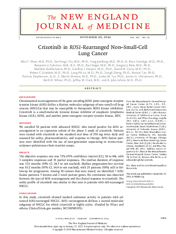 (PDF) Crizotinib in ROS1-Rearranged Non–Small-Cell Lung Cancer