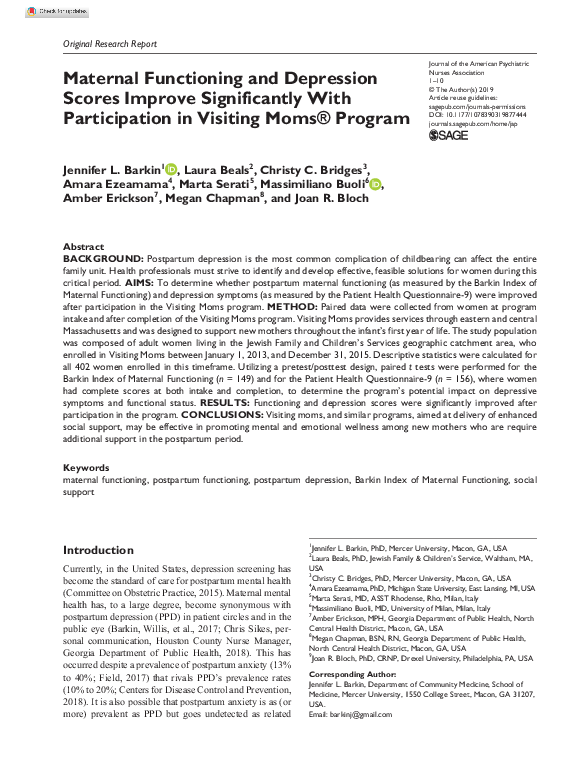 (PDF) Maternal Functioning and Depression Scores Improve Significantly ...