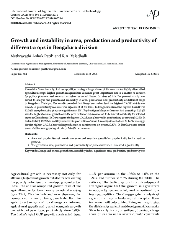(PDF) Growth and instability in area, production and productivity of ...