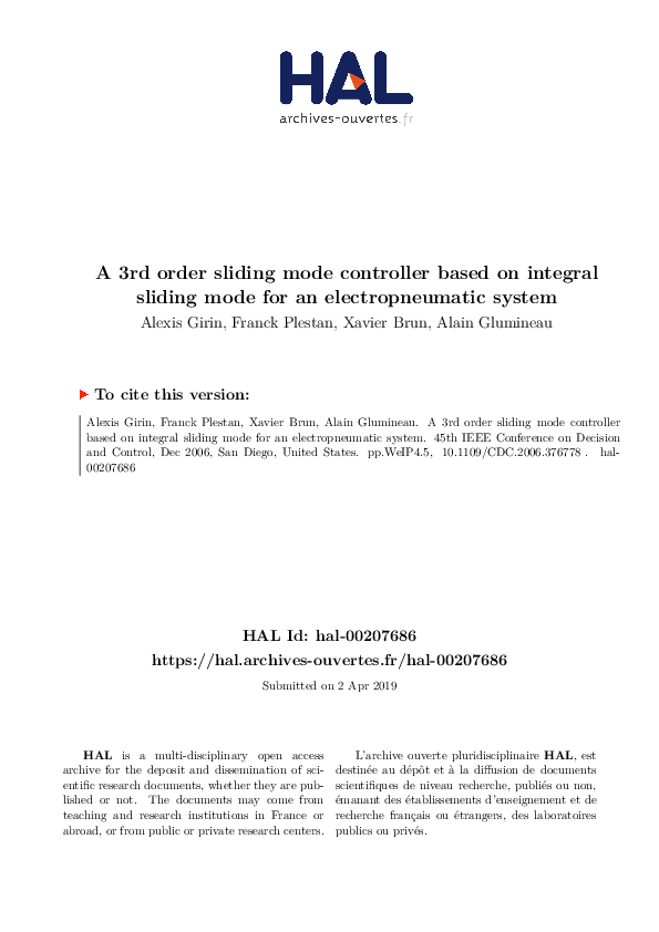 (PDF) A 3rd order sliding mode controller based on integral sliding ...