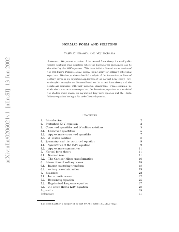 (PDF) Normal Form and Solitons