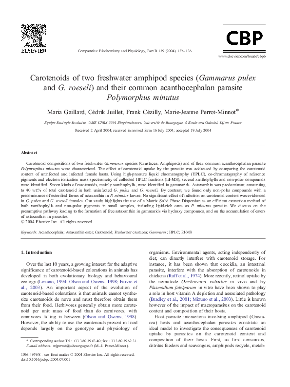 (PDF) Carotenoids of two freshwater amphipod species (Gammarus pulex ...