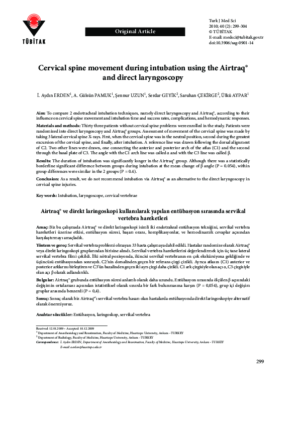 (PDF) Cervical spine movement during intubation using the Airtraq® and ...