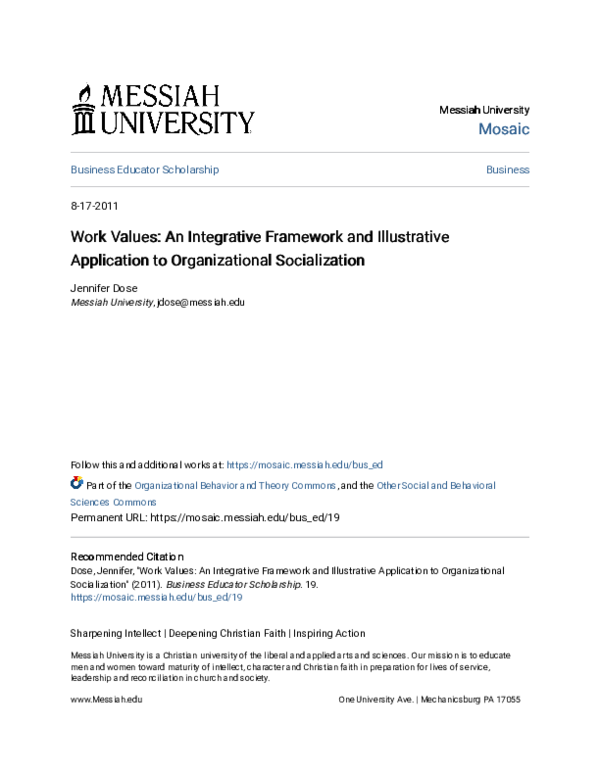 (PDF) Work values: An integrative framework and illustrative ...