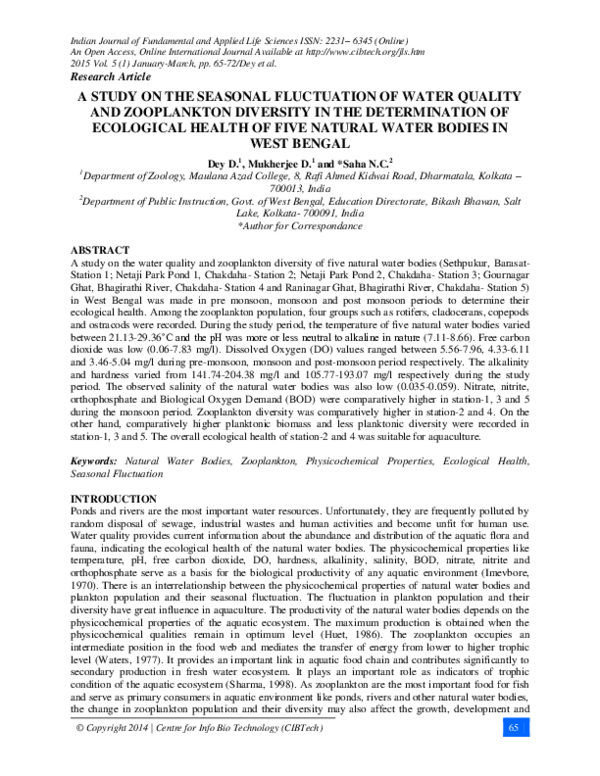 (PDF) A study on the seasonal fluctuation of water quality and ...
