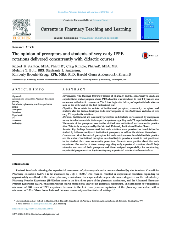 (PDF) The opinion of preceptors and students of very early IPPE ...