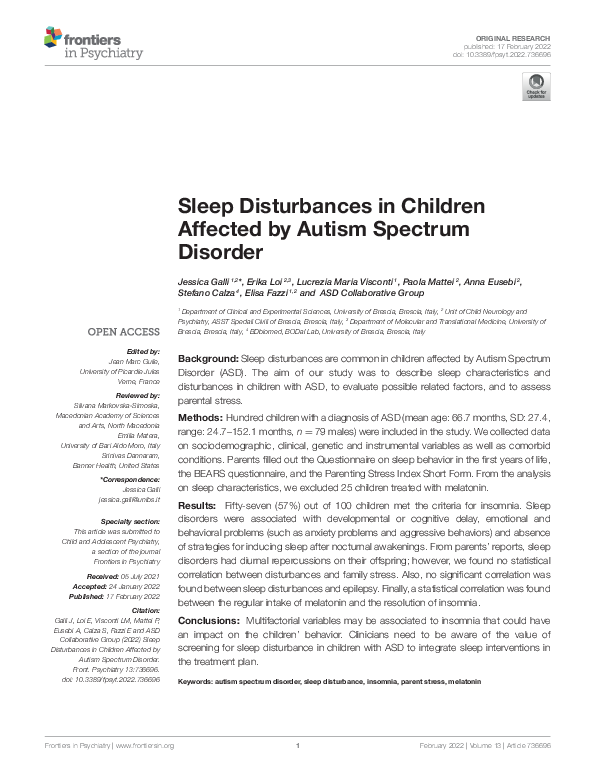 (PDF) Sleep Disturbances in Children Affected by Autism Spectrum Disorder