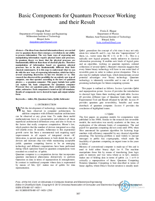 (PDF) Basic Components for Quantum Processor Working and their Result