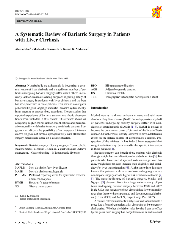 (PDF) A Systematic Review of Bariatric Surgery in Patients with Liver ...