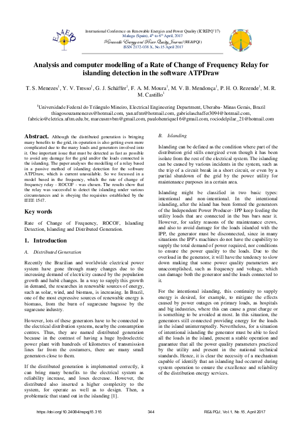 (PDF) Analysis and computer modelling of a Rate of Change of Frequency