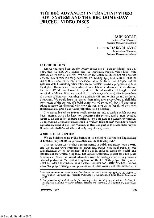 (PDF) The BBC Advanced Interactive Video (Aiv) System and the BBC ...