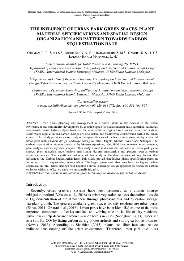 (PDF) The Influence of Urban Park Green Spaces, Plant Material ...