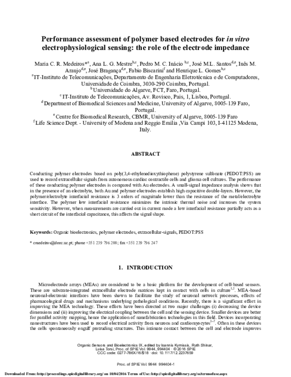 (PDF) Performance assessment of polymer based electrodes for in vitro ...