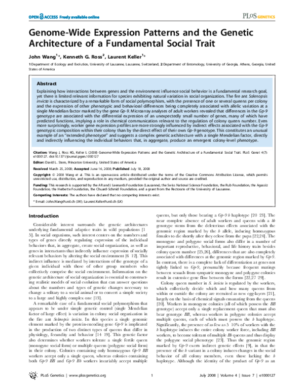 (PDF) Genome-Wide Expression Patterns and the Genetic Architecture of a ...