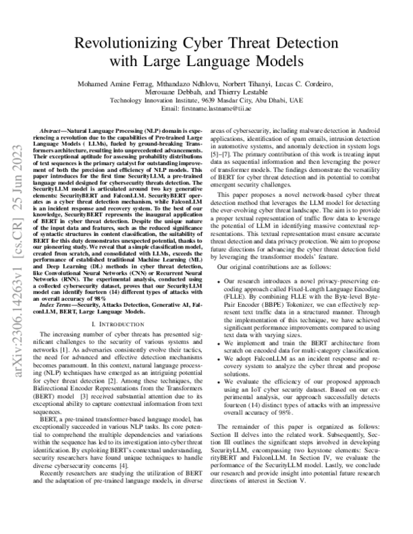 (PDF) Revolutionizing Cyber Threat Detection with Large Language Models