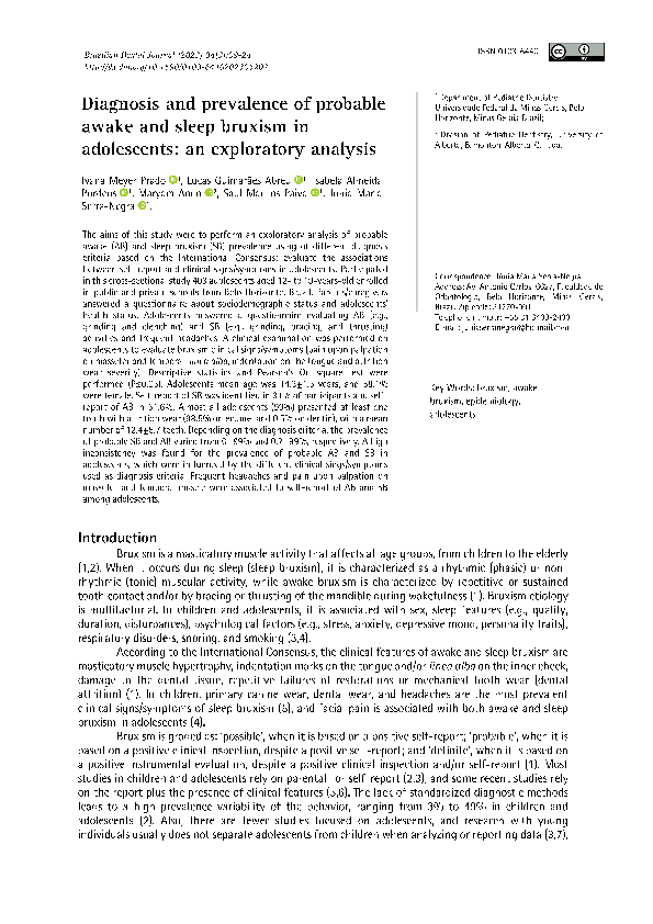 (PDF) Diagnosis and prevalence of probable awake and sleep bruxism in ...