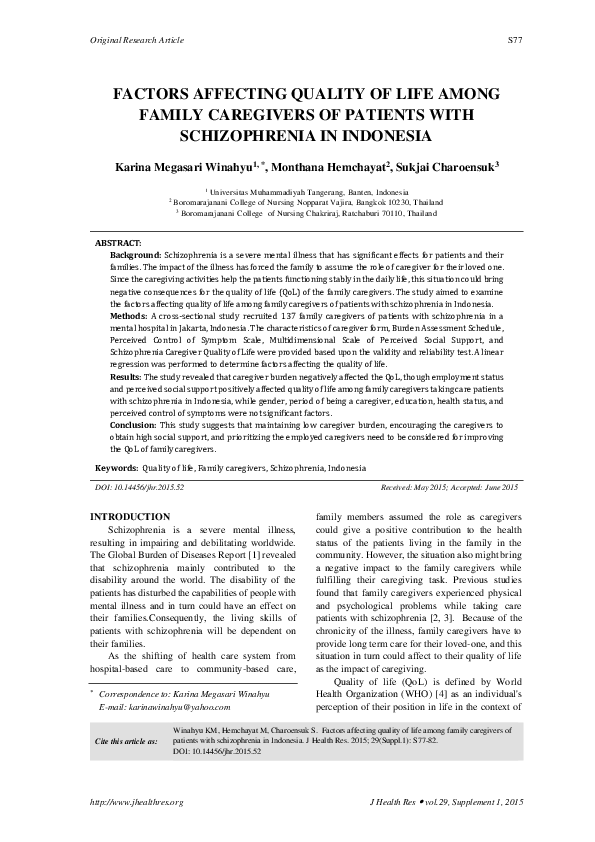 (PDF) Factors Affecting Quality of Life among Family Caregivers of ...