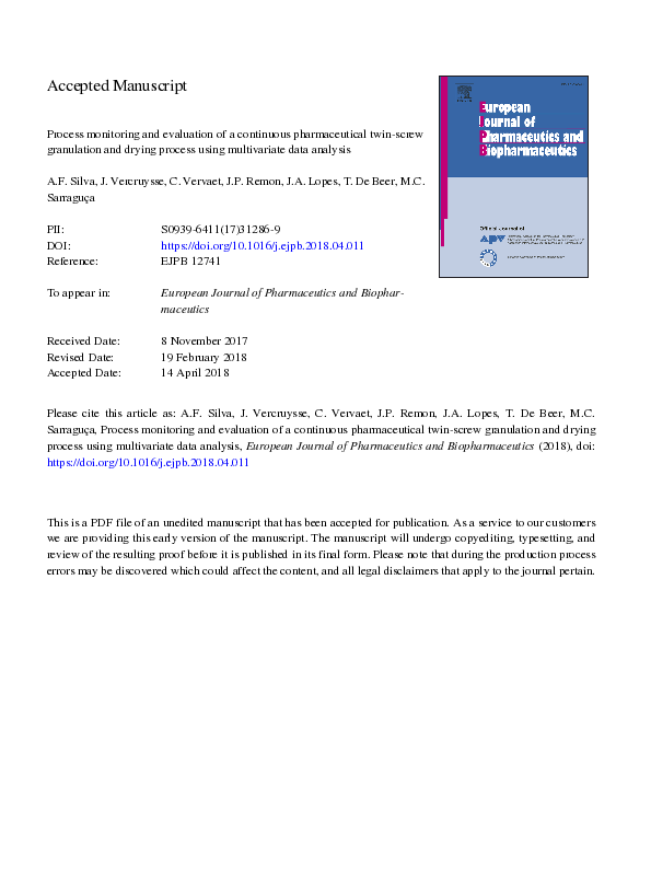 (PDF) Process monitoring and evaluation of a continuous pharmaceutical ...
