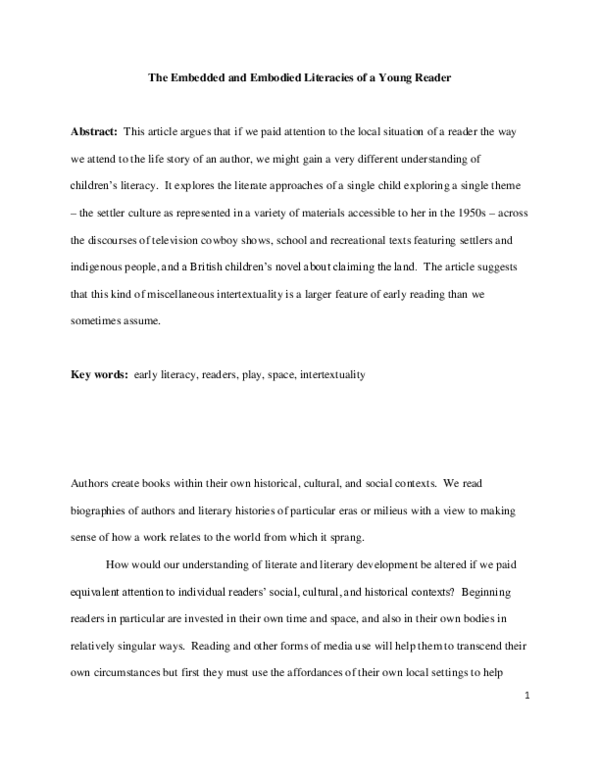 (PDF) The Embedded and Embodied Literacies of an Early Reader