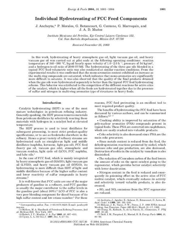 (PDF) Individual Hydrotreating of FCC Feed Components