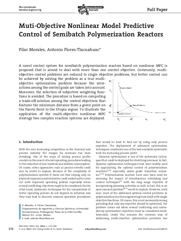 (PDF) Muti‐Objective Nonlinear Model Predictive Control of Semibatch ...